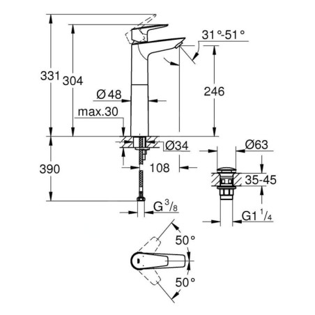 Grohe Start Edge - Mitigeur de lavabo avec vidage Push-Open, chrome 23777001