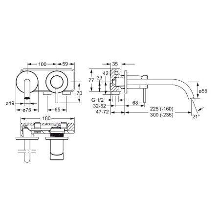 Hansa Public - Mitigeur de lavabo encastré, 2 trous, chrome 57932171