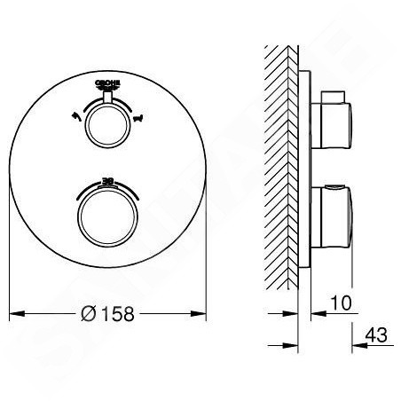 Grohe Grohtherm - Mitigeur thermostatique de baignoire encastré pour 2 sorties, chrome 24077000