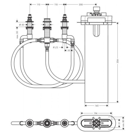Hansgrohe Corps d’encastrement - Corps d'encastrement pour mitigeur sur le bord de baignoire 4 trous 13440180
