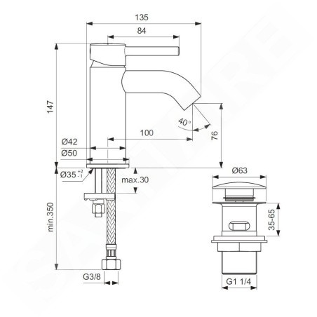 Ideal Standard CeraLine - Mitigeur de lavabo avec Click-Clack, noir BC822XG
