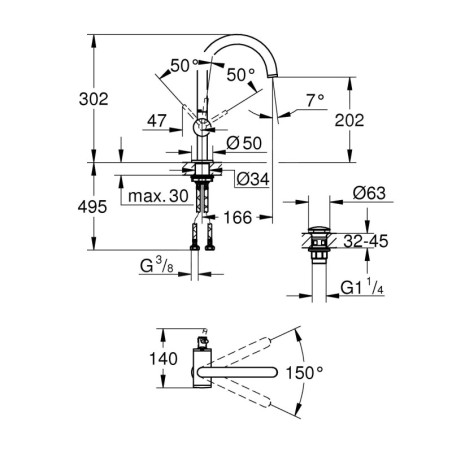 Grohe Atrio - Mitigeur de lavabo avec vidage et bec orientable, taille L, chrome 32042003