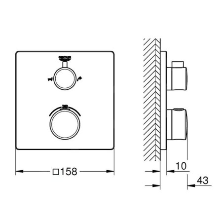 Grohe Grohtherm - Mitigeur thermostatique de baignoire encastré pour 2 sorties, chrome 24080000