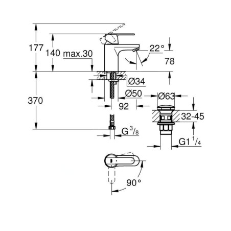 Grohe Get - Mitigeur de lavabo avec vidage Push-Open, blanc lunaire 23586LS0