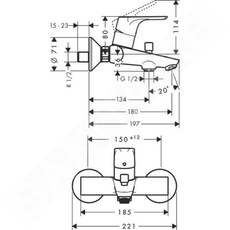 Hansgrohe Focus E2 - Mitigeur de baignoire, chrome 31940000