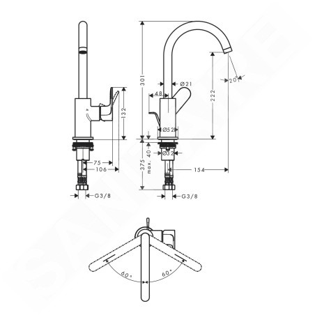 Hansgrohe Rebris S - Mitigeur de lavabo avec vidage et bec orientable, noir mat 72536670