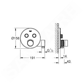 Grohe Grohtherm SmartControl - Mitigeur thermostatique encastré de douche, 2 sorties avec support de douche, chrome 29120000
