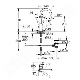 Grohe Start Flow - Mitigeur de lavabo avec vidage, chrome 23811000