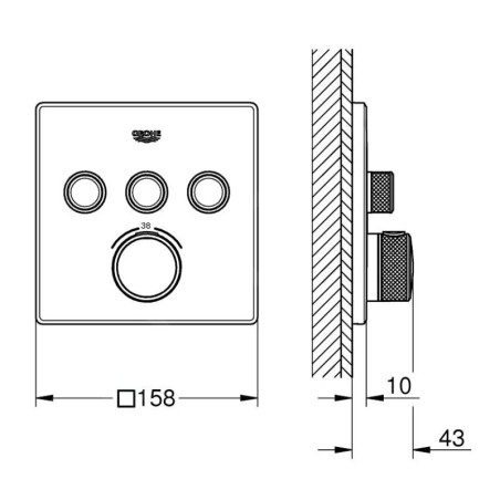 Grohe Grohtherm SmartControl - Mitigeur thermostatique encastré, 3 sorties, Hard Graphite brossé 29126AL0