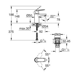 Grohe Eurosmart Cosmopolitan - Mitigeur de lavabo avec vidage Push-Open, chrome 23925000