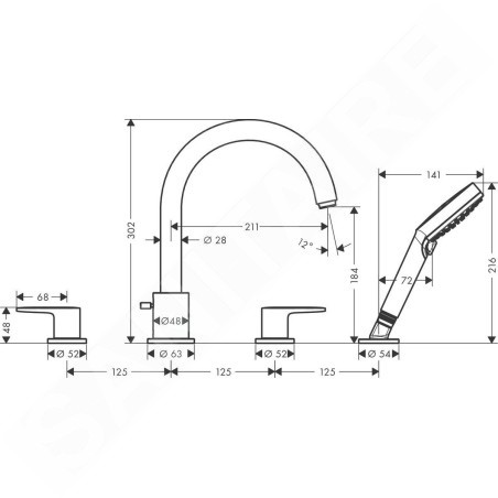 Hansgrohe Vernis Blend - Mitigeur sur le bord de baignoire, installation 4 trous, noir mat 71456670