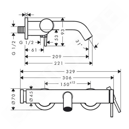 Hansgrohe Tecturis S - Mitigeur de baignoire, chrome 73422000