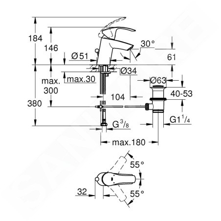 Grohe Eurosmart - Mitigeur de lavabo avec tirette, chrome 23456002