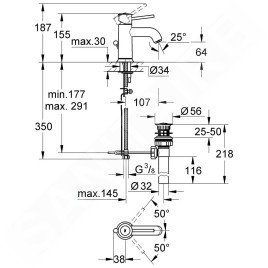 Grohe BauClassic - Mitigeur de lavabo avec tirette, chrome 23161000