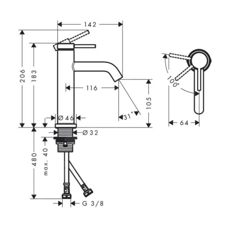 Hansgrohe Tecturis S - Mitigeur de lavabo, CoolStart, EcoSmart, noir mat 73312670