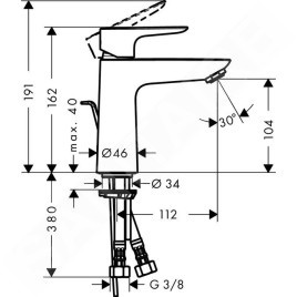 Hansgrohe Talis E - Mitigeur de lavabo 110, LowFlow 3,5 l/min avec vidage, chrome 71715000