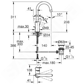 Grohe Start Edge - Mitigeur de lavabo avec bec rotatif et vidage, chrome 24201001