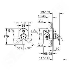 Grohe BauCurve - Mitigeur de baignoire encastré, avec corps, chrome 29043000