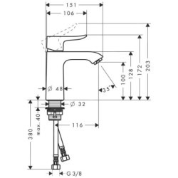 Hansgrohe Metris - Mitigeur de lavabo 110, LowFlow 3,5 l/min, chrome 31204000