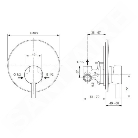 Ideal Standard CeraLine - Robinetterie de douche encastrée avec corps d’encastrement, chrome A6940AA