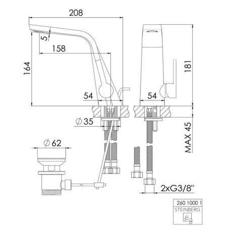 Steinberg 260 - Mitigeur de lavabo avec vidage, noir mat 260 1000 1 S