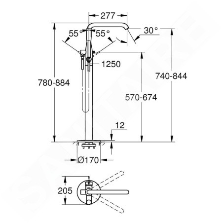 Grohe Essence - Mitigeur de baignoire à monter au sol, graphite foncé brossé 23491AL1