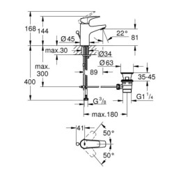Grohe Start Flow - Mitigeur de lavabo avec vidage, chrome 23809000