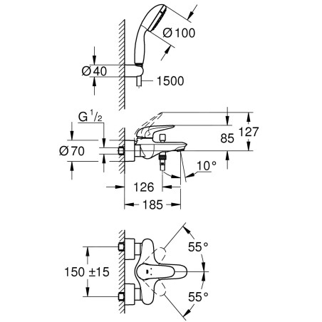 Grohe Eurostyle - Mitigeur de baignoire avec accessoires, chrome 2372930A