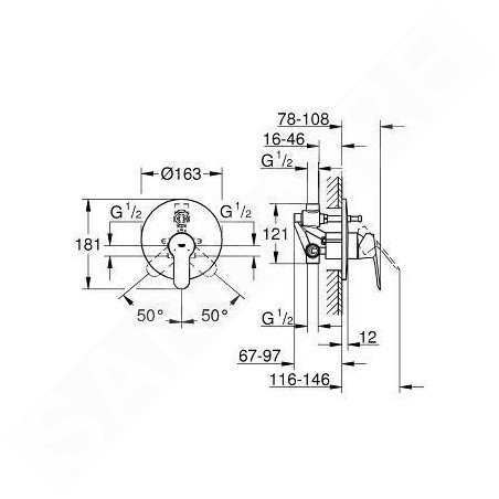 Grohe BauEdge - Mitigeur encastré de baignoire avec corps encastré, chrome 29079000