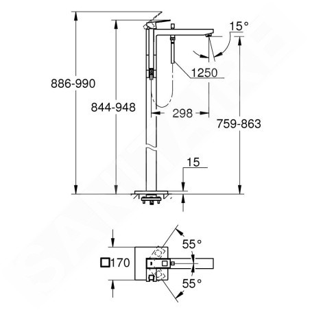 Grohe Eurocube - Mitigeur de baignoire au sol, avec accessoires, chrome 23672001