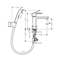 Hansgrohe Rebris S - Mitigeur de lavabo avec douchette de bidet, noir mat 72215670