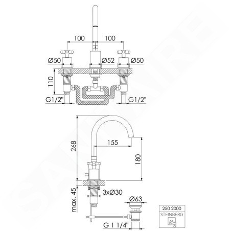 Steinberg 250 - Mitigeur de lavabo avec vidage, installation 3 trous, chrome 250 2000