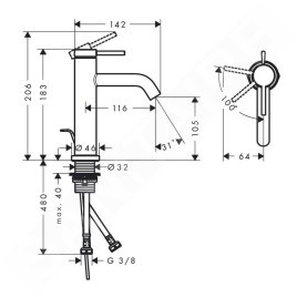 Hansgrohe Tecturis S - Mitigeur de lavabo avec vidage, CoolStart, EcoSmart, noir mat 73314670
