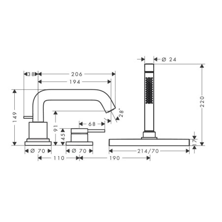 Hansgrohe Tecturis S - Mitigeur sur bord de baignoire, installation à 3 trous, sBox, chrome 73447000