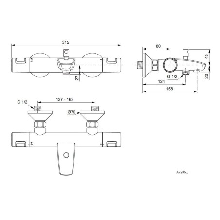Ideal Standard CeraTherm - Mitigeur thermostatique de baignoire, chrome A7206AA