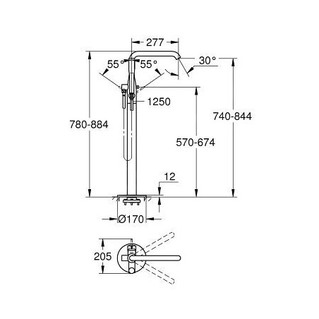 Grohe Essence - Mitigeur de baignoire à monter au sol, supersteel 23491DC1
