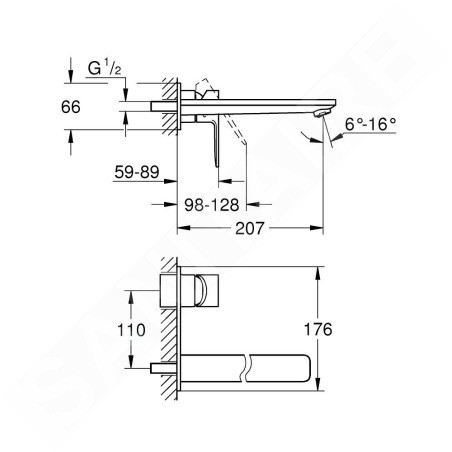Grohe Lineare - Mitigeur de lavabo encastré, installation à 2 trous, Hard Graphite brossé 23444AL1