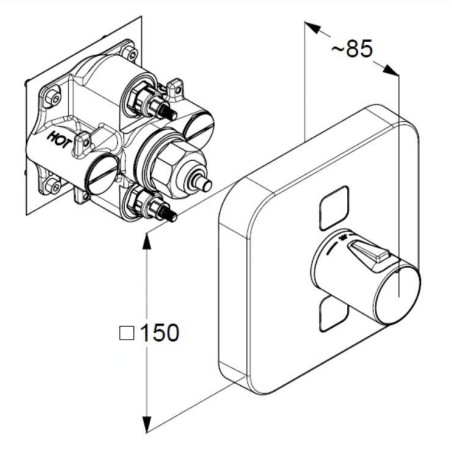 Kludi Push - Mitigeur thermostatique encastré pour 2 sorties, chrome 389110538