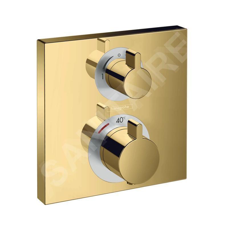 Hansgrohe Ecostat Square - Robinet thermostatique encastré avec 2 fonctions, aspect doré poli 15714990
