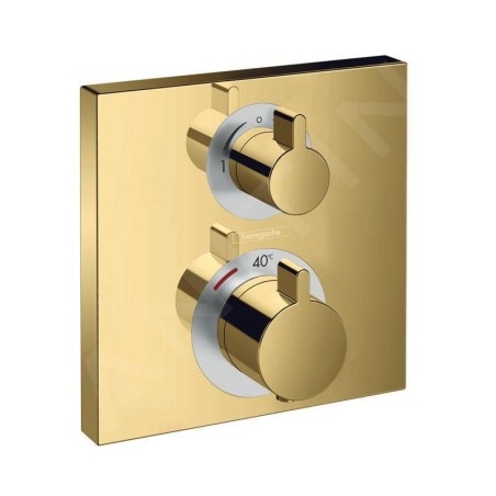 Hansgrohe Ecostat Square - Robinet thermostatique encastré avec 2 fonctions, aspect doré poli 15714990