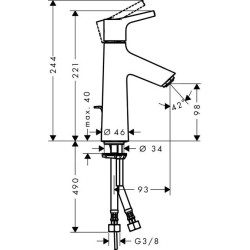 Hansgrohe Talis S - Mitigeur de lavabo 100, LowFlow 3,5 l/min, garniture de vidage, chrome 72024000
