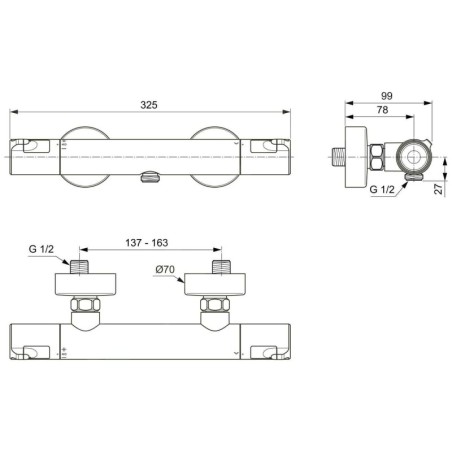 Ideal Standard CeraTherm - Mitigeur thermostatique de douche T50, chrome A7214AA