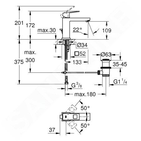 Grohe Eurocube - Mitigeur de lavabo avec vidage, Hard Graphite brossé 23445AL0