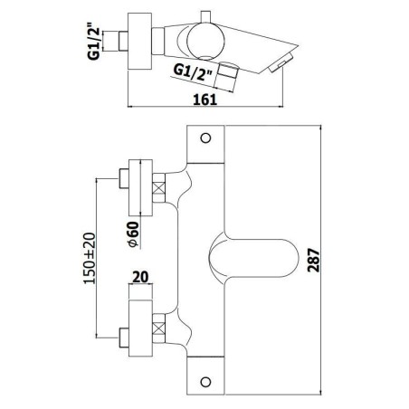 Paffoni Light - Mitigeur thermostatique de baignoire, noir mat LIQ022NO