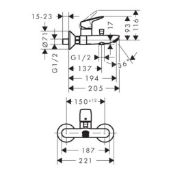 Hansgrohe Logis - Mitigeur de baignoire, noir mat 71400670