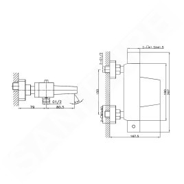 Sapho Latus - Mitigeur thermostatique de baignoire, cascade, chrome 1102-23