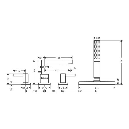 Hansgrohe Finoris - Mitigeur sur le bord de baignoire, installation 4 trous, Sbox, noir mat 76444670