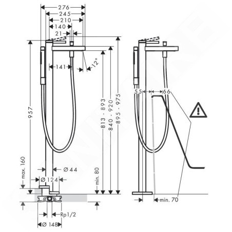 Hansgrohe Finoris - Mitigeur de baignoire au sol, avec accessoires, chrome 76445000