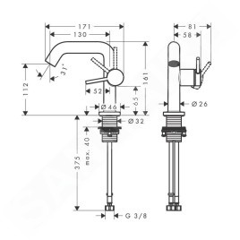 Hansgrohe Tecturis S - Mitigeur de lavabo avec vidage Push-Open, CoolStart, EcoSmart, noir mat 73322670