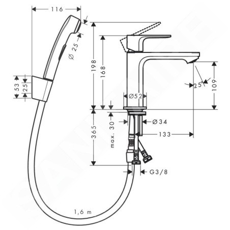 Hansgrohe Rebris E - Mitigeur de lavabo avec douchette de bidet, chrome 72216000